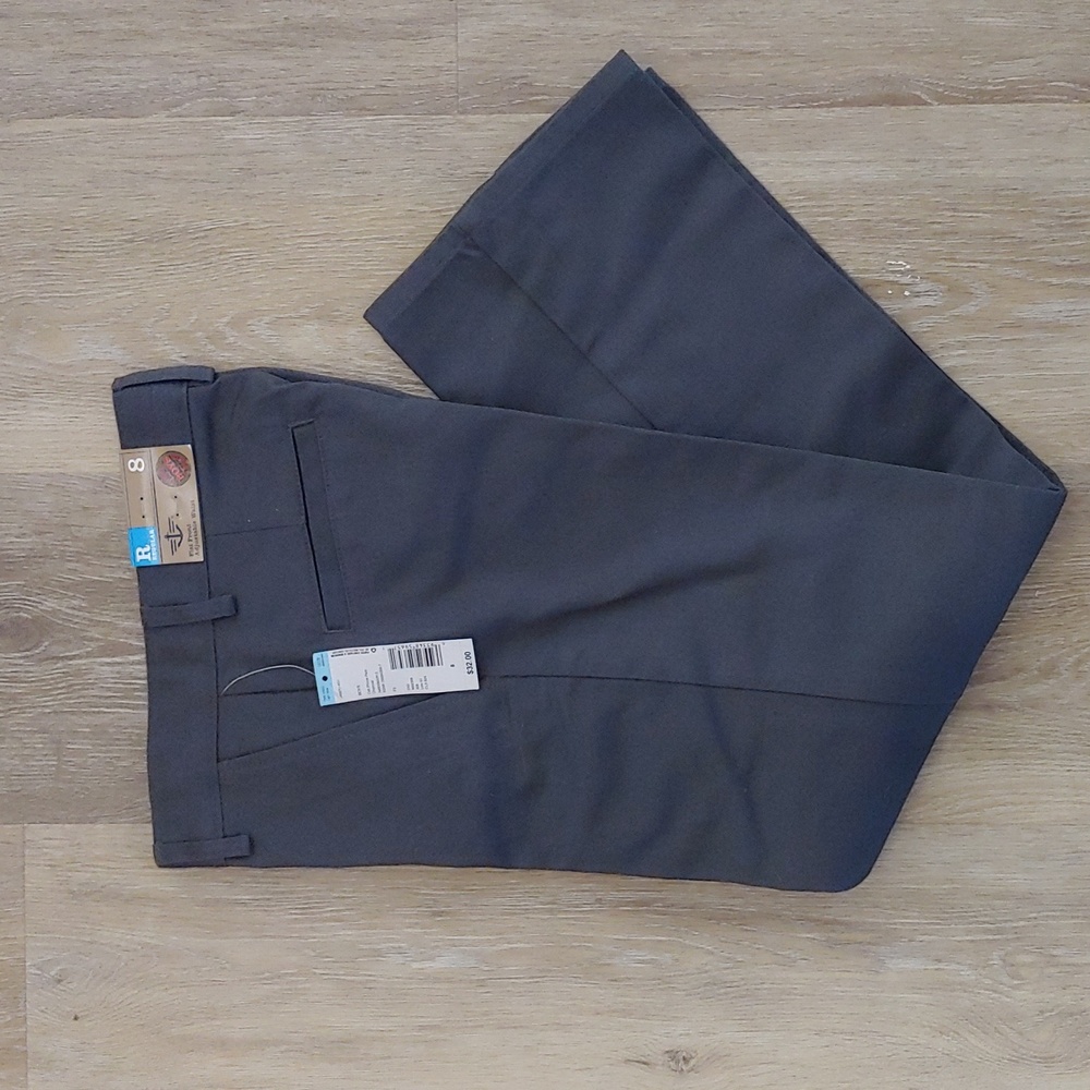 NWT Dockers Boys Flat Front Adjustable Waist Schoolwear Grey Pants Size 8